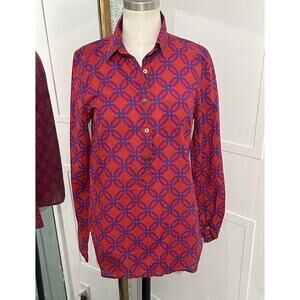 J. Crew Popover in Ratti Geo Print Size 2 Long Sleeve Blouse
